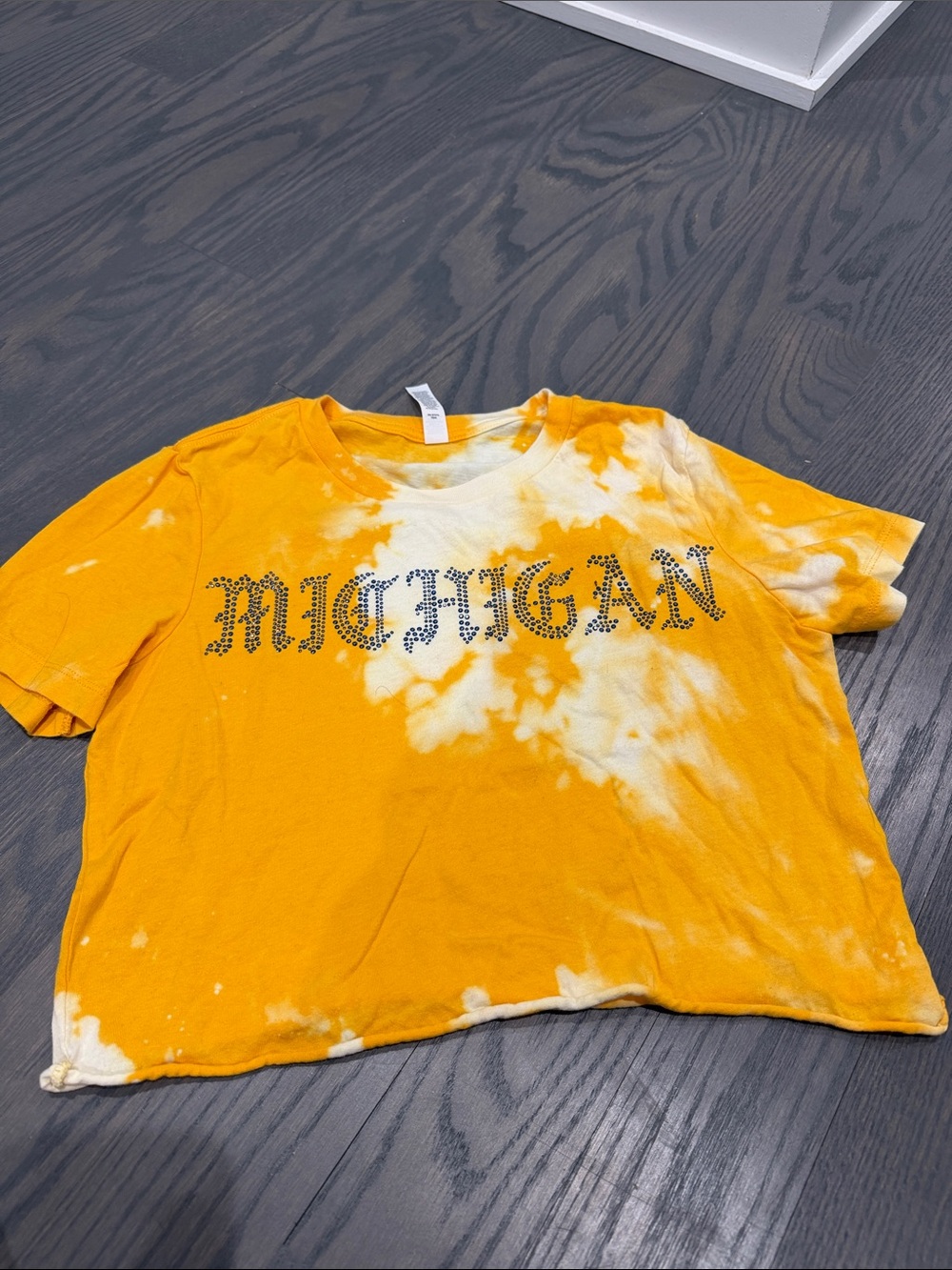 Yellow and White Tie-Dye University of Michigan Crop Top - Never Worn